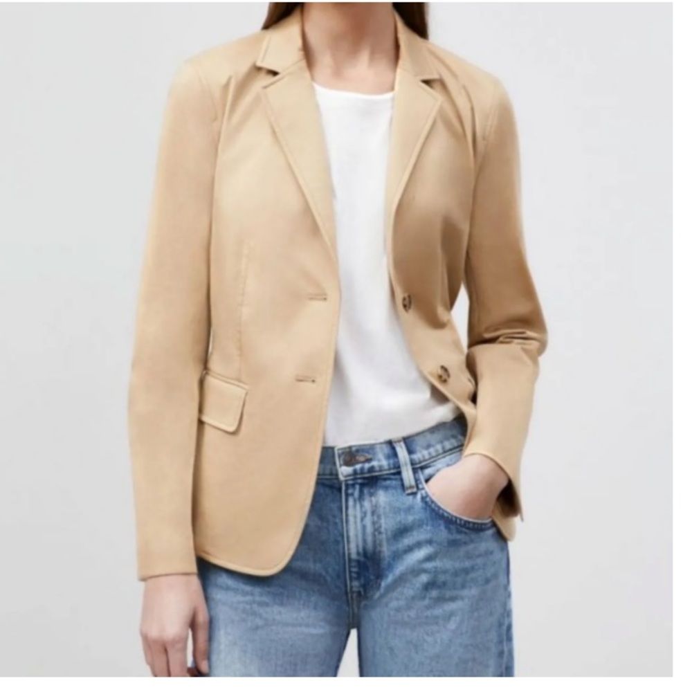 Lafayette 148 NY Women Thatcher Twill Cotton Blazer 2 Button Tan Sz 8